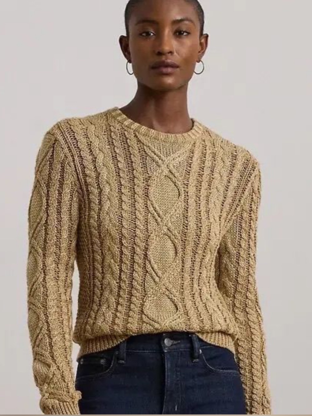 Lauren Ralph Lauren Relic Gold Cable-Knit Crewneck Sweater NWT Large